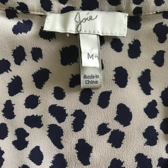 Joie Silk Top, Leopard Cream/Navy, Sz. M - Picture 3 of 4